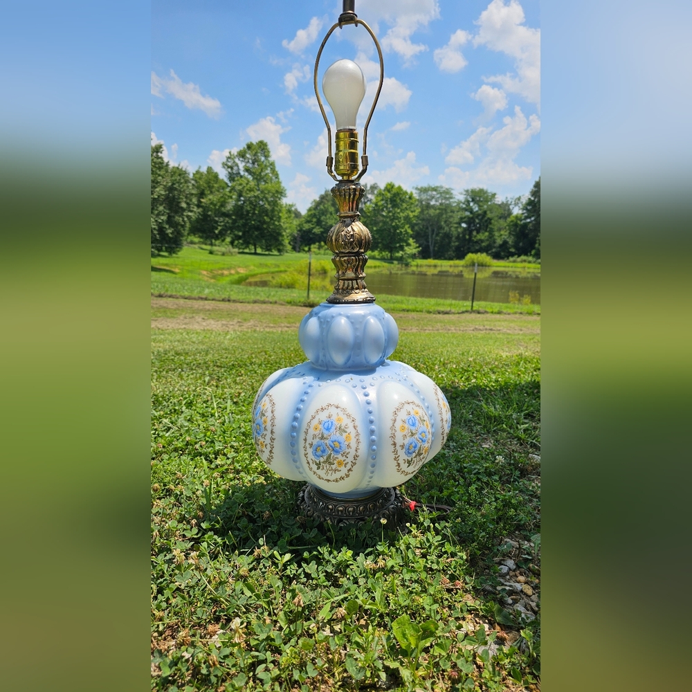 Vintage Blue and Gold Table Lamp - Picture 3 of 3